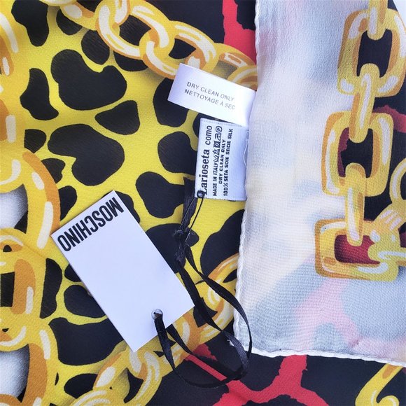 NWT Moschino 100% Silk gold chain and animal print designed large square scarf - Picture 4 of 5